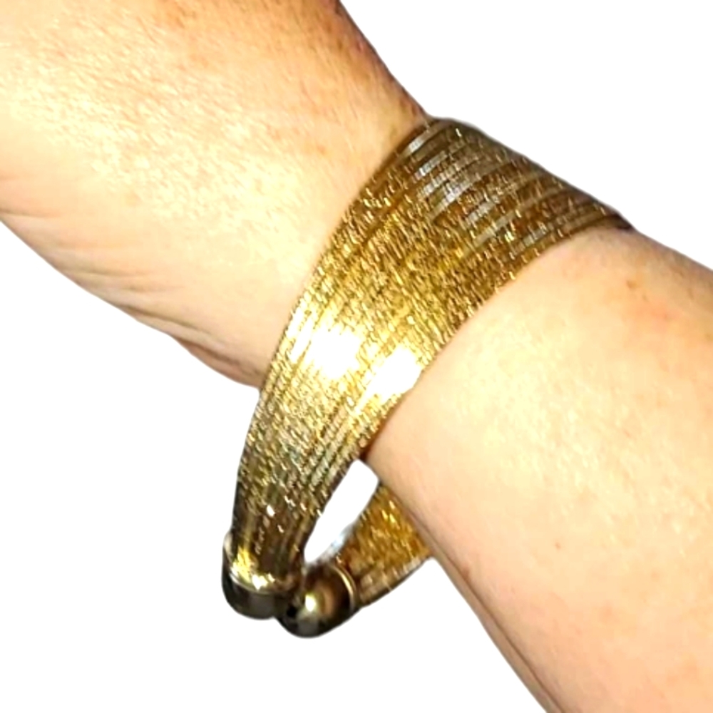 Golden Bangle Bracelets Gathered At Each End | Open Wrist Cuff Sparkle